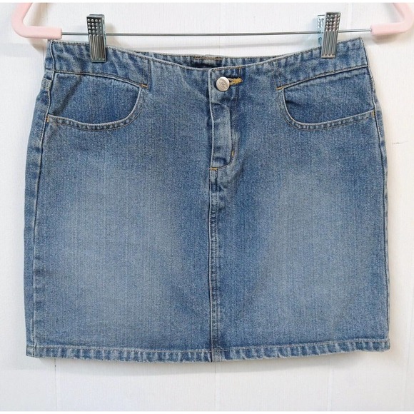 VTG Bongo WM Juniors 3 Denim Skirt Micro Mini Blue 4 Pockets Zip Closure Light - Picture 1 of 6